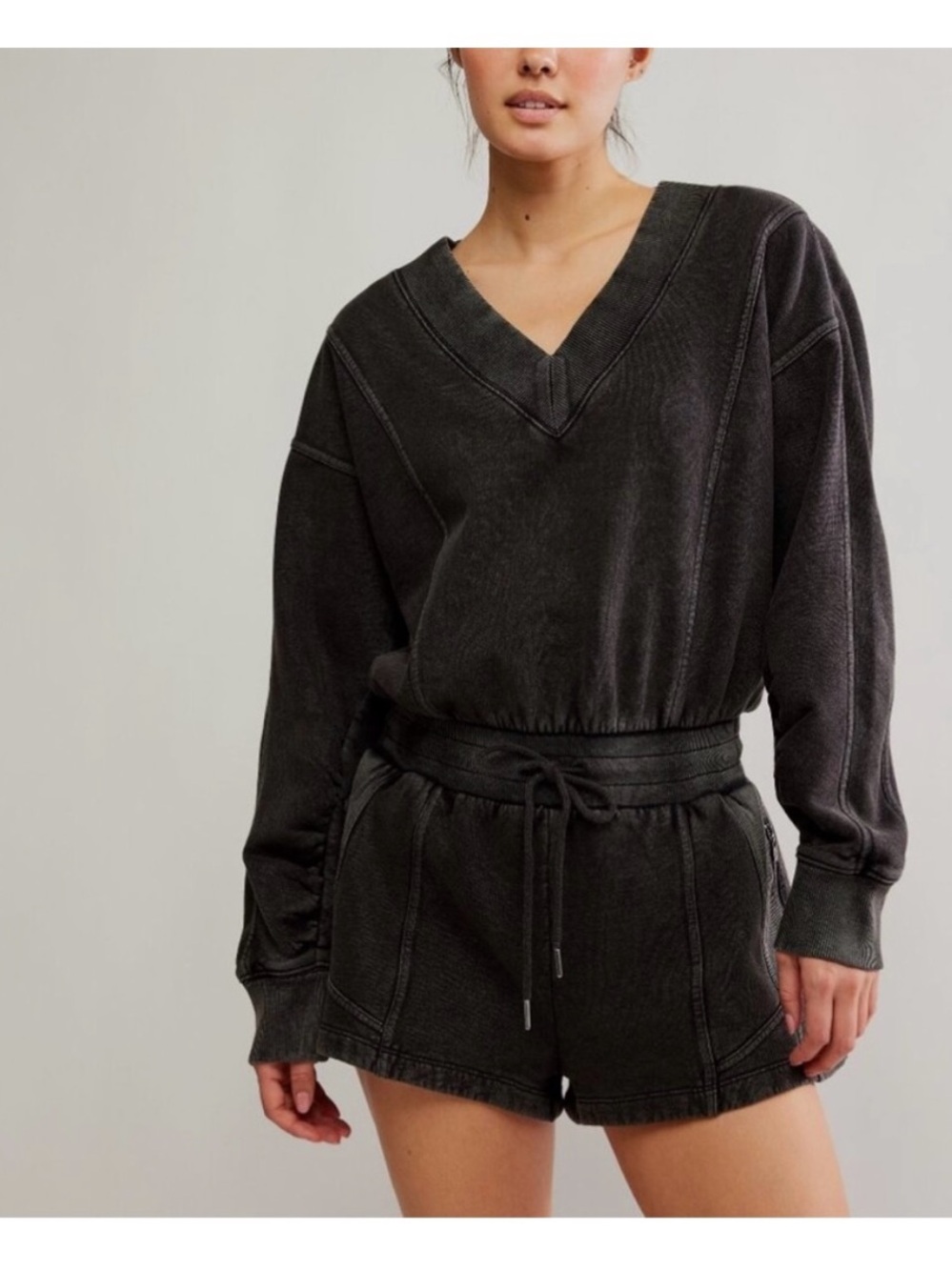 Free People Movement Intercept V Neck Sweatshirt Short Long Sleeve Romper
